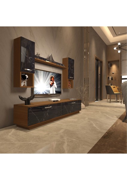 Eko 5dab Mdf Std Tv Ünitesi Tv Sehpası - Ceviz - Siyah Mermer