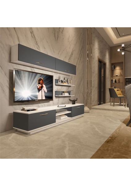 Eko 5b Mdf DVD Tv Ünitesi Tv Sehpası - Beyaz - Antrasit
