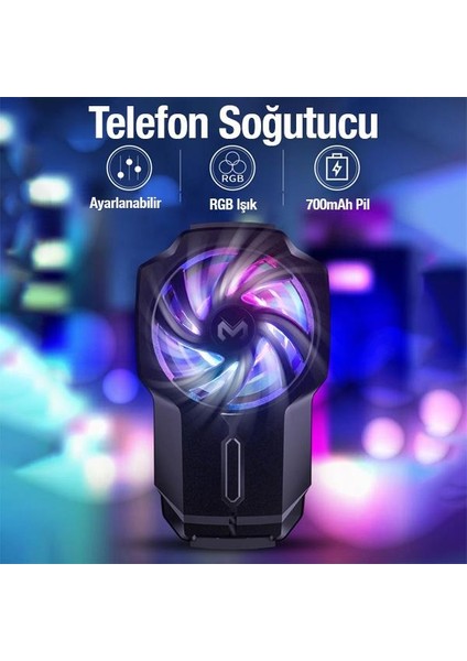 Polham Universal Rgb Işıklı 700MAH Şarjlı Radyatörlü Süpercool Oyuncular Için Telefon Soğutma Fanı
