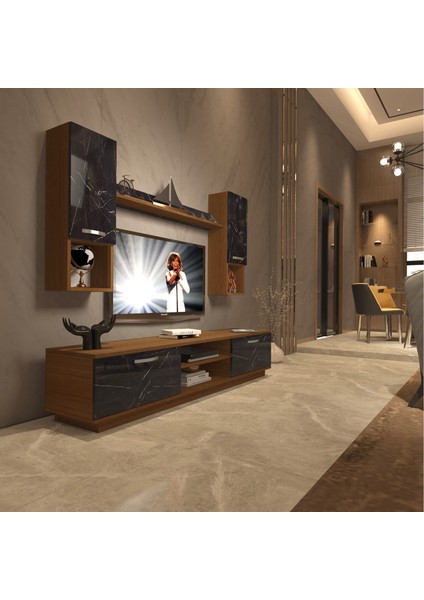 Eko 5dab Mdf DVD Tv Ünitesi Tv Sehpası - Ceviz - Siyah Mermer