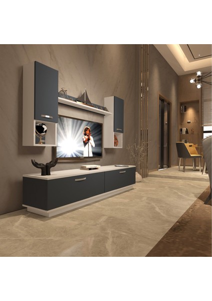 Eko 5dab Mdf Std Tv Ünitesi Tv Sehpası - Beyaz - Antrasit