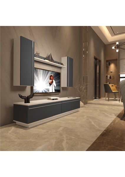 Eko 5db Mdf Std Tv Ünitesi Tv Sehpası - Beyaz - Antrasit