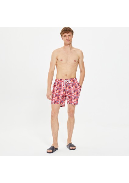 Erkek Kırmızı Standart Fit Şort Mayo