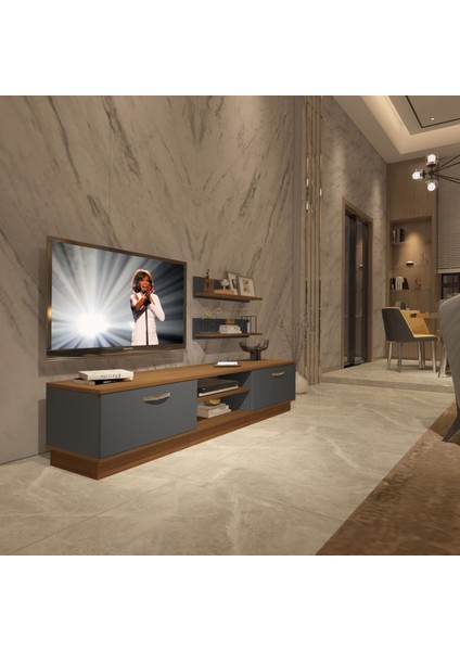 Eko 4b Mdf DVD Tv Ünitesi Tv Sehpası - Ceviz - Antrasit