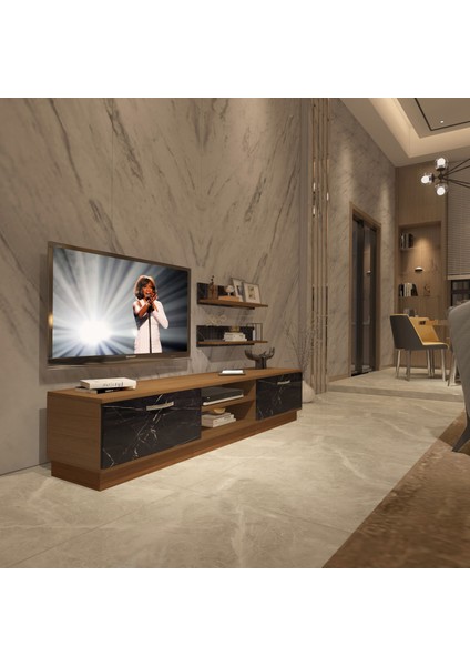 Eko 4b Mdf DVD Tv Ünitesi Tv Sehpası - Ceviz - Siyah Mermer