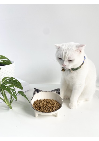 Seramik Sweet Cat Kedi Mama- Su Kabı (Siyah Desen) fiyatları