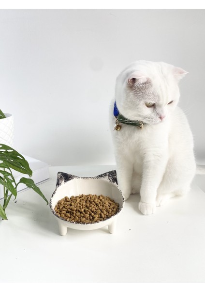 Seramik Sweet Cat Kedi Mama- Su Kabı (Siyah Desen) modelleri