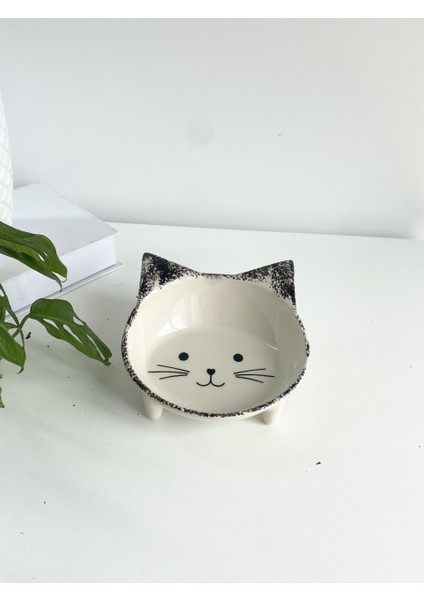 Seramik Sweet Cat Kedi Mama- Su Kabı (Siyah Desen) fırsatları
