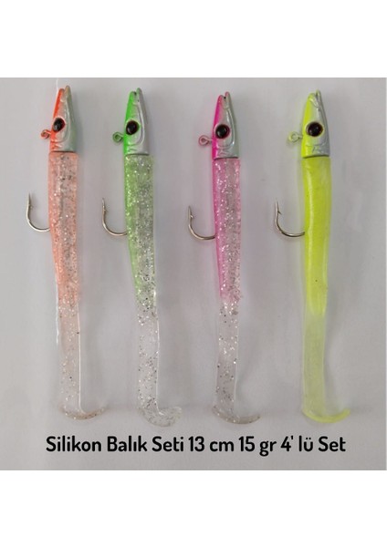 Lrf - Spin Atçek Levrek-Kofana-Palamut-Baracuda-Lüfer Silikon Balık Seti ( 13 cm 15 gr 4'lü Set )