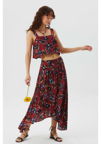 Kare Yaka Kalın Askılı Crop Bluz