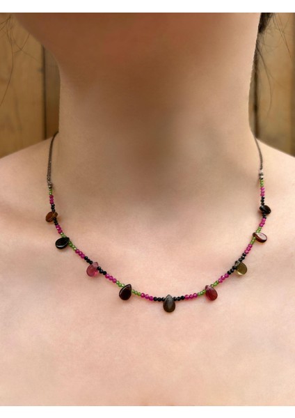 Turmalin Doğal Taşlı Gümüş Klipsli Kolye fiyatları