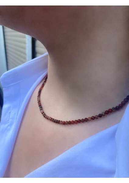 4 mm Red Jasper Fasetli Doğal Taş Kolye