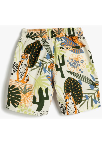 Şort Beli Bağlamalı Kaplan Baskılı Floral Desenli Pamuklu fiyatları