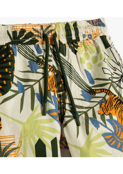 Şort Beli Bağlamalı Kaplan Baskılı Floral Desenli Pamuklu modelleri