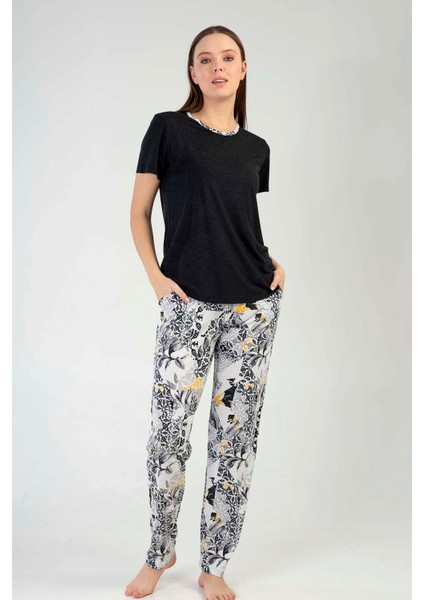 Kadın Vıscon Kısa Kol Pijama Takım