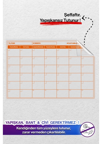 Turuncu Planlayıcı Yapışkansız Tutunan,akıllı Kağıt, Fotoğraf Belge Not Tutucu Özellikli Yazı Panosu