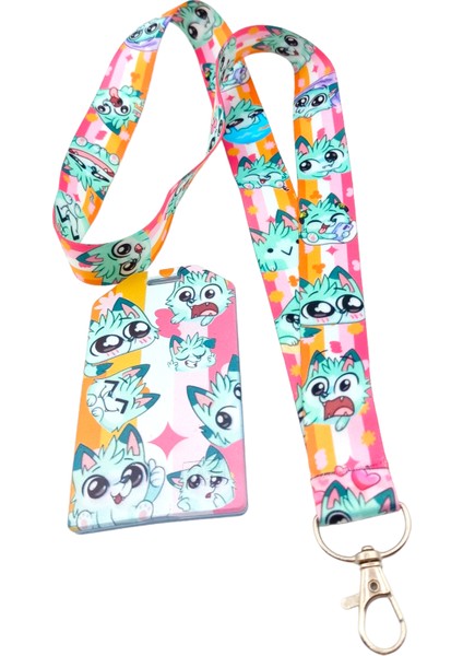 Mavi Sevimli Kedi ve Dikey Silikon Kart Tutucu