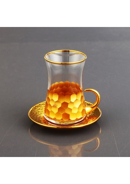 42361 Petek Kulplu Çay Bardağı Takımı 170 cc Altın