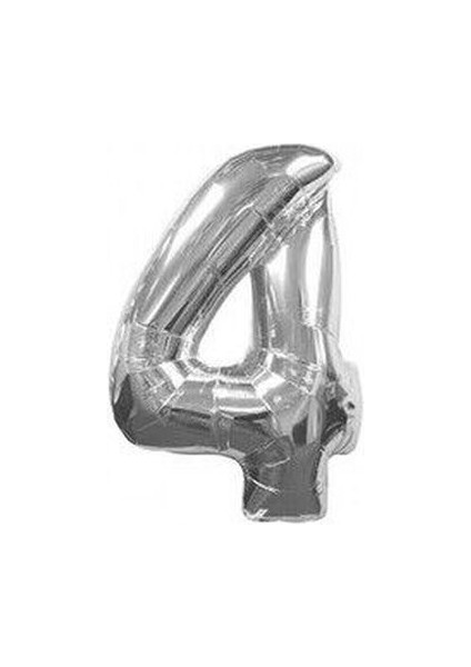 4 Rakamı Gümüş Folyo Balon 16 Inch 40 cm