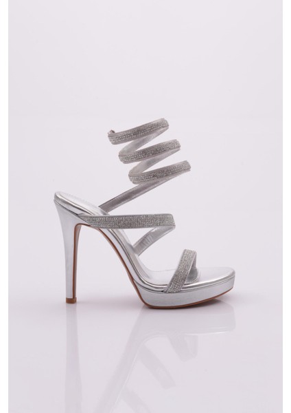 0771 Kadin Burgulu Taş Ipli Topuklu Ayakkabi