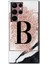 Galaxy S22 Ultra Kılıf Hd Desen Baskılı Arka Kapak + Esnek Nano Cam - Pembe Mermer Desenli B Harfi 1