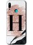Huawei P Smart 2019 Kılıf Hd Desen Baskılı Arka Kapak + Kırılmaz Cam - Pembe Mermer Desenli H Harfi 1