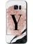 Galaxy S7 Edge Kılıf Hd Desen Baskılı Arka Kapak + Kırılmaz Cam - Pembe Mermer Desenli Y Harfi 1