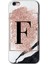 Apple iPhone 6s Kılıf Hd Desen Baskılı Arka Kapak + Kırılmaz Cam - Pembe Mermer Desenli F Harfi 1
