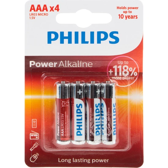 Philips Kumanda Pili 4 Lü Power Alkaline Aaa 4x LR03P4B/05 0012 0019