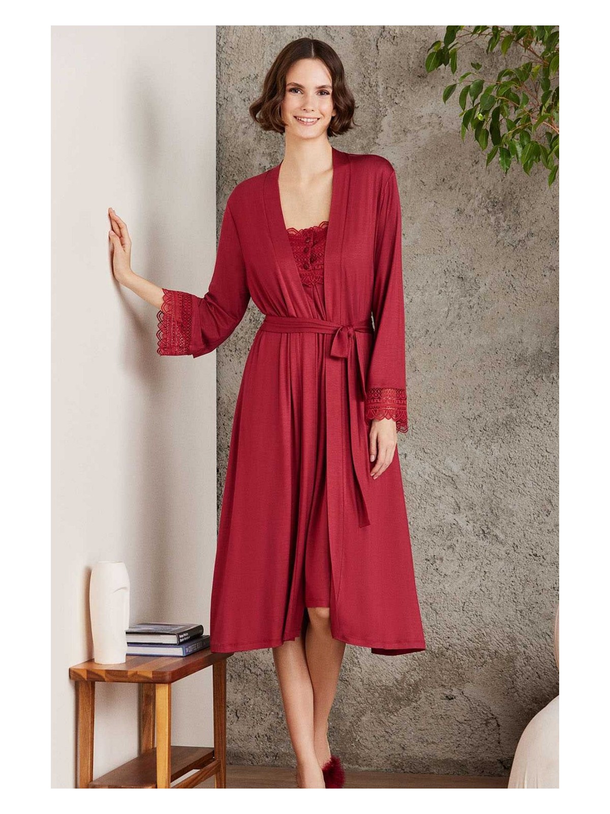 Pierre Cardin 4005 Hamile Lohusa Sabahlıklı Gecelik Takım-Ekru - Görsel 5