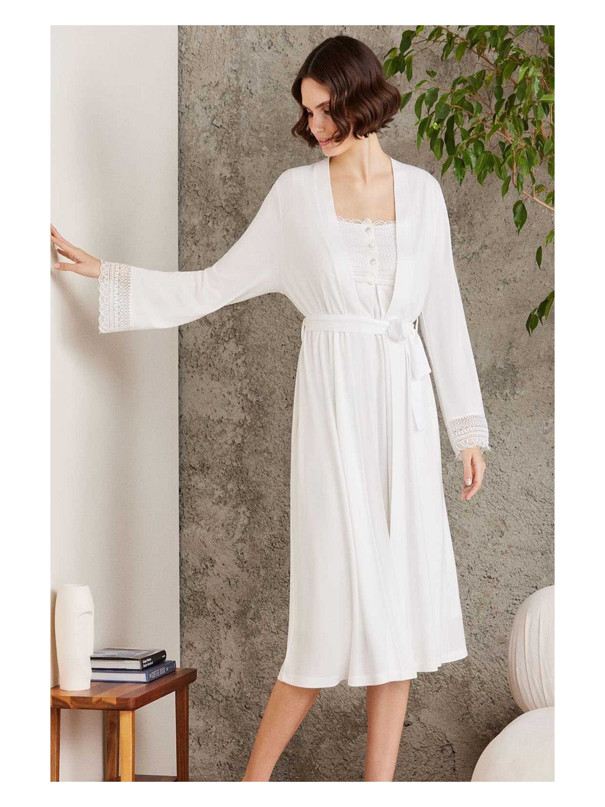 Pierre Cardin 4005 Hamile Lohusa Sabahlıklı Gecelik Takım-Ekru