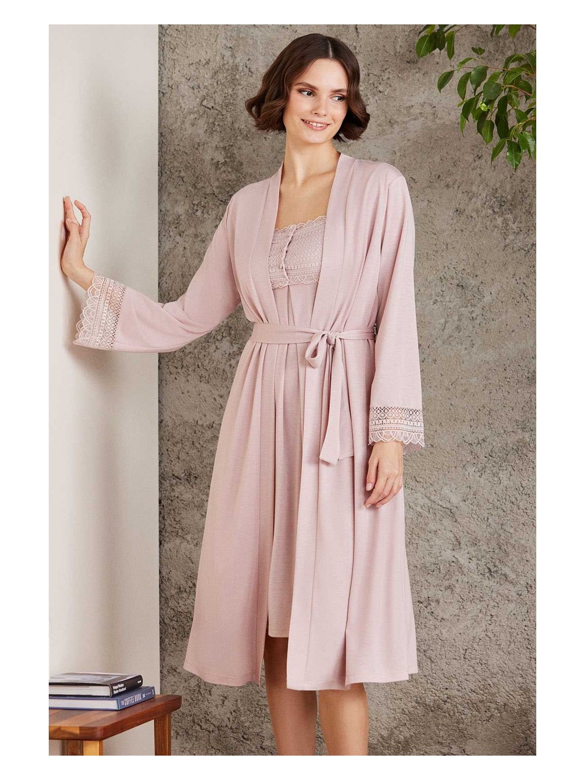 Pierre Cardin 4005 Hamile Lohusa Sabahlıklı Gecelik Takım-Ekru - Görsel 4