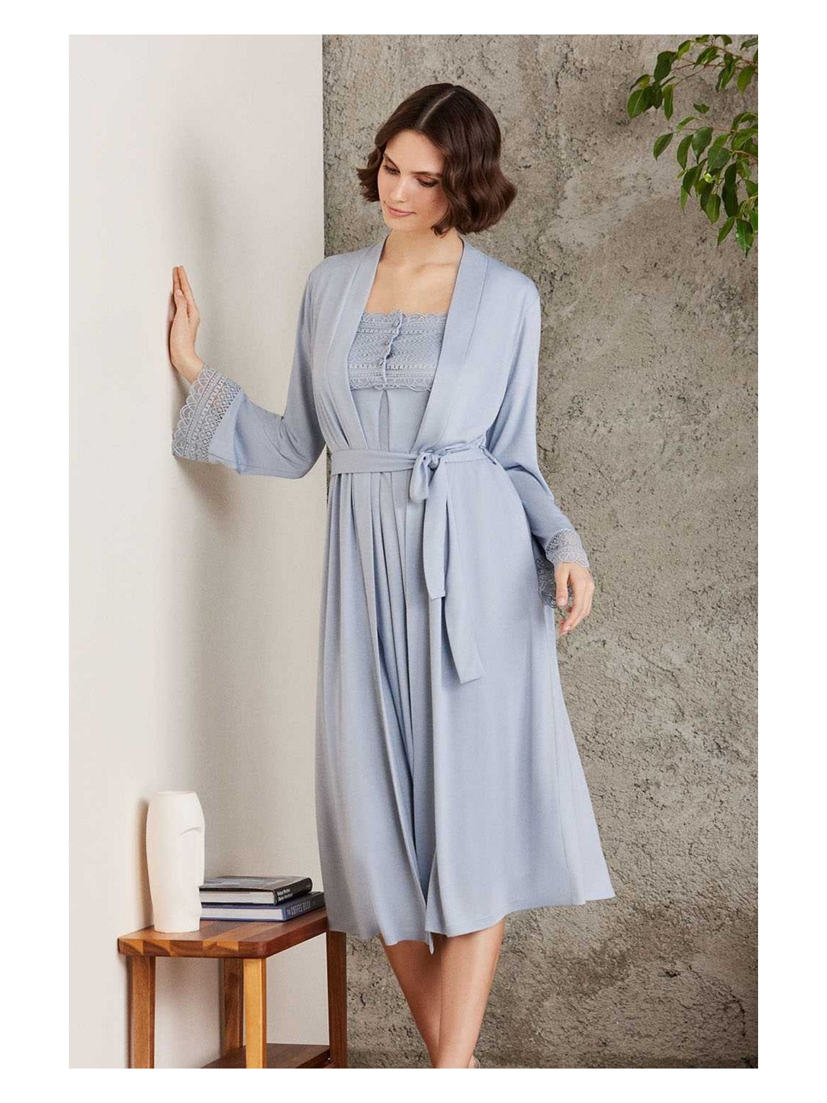 Pierre Cardin 4005 Hamile Lohusa Sabahlıklı Gecelik Takım-Ekru - Görsel 6