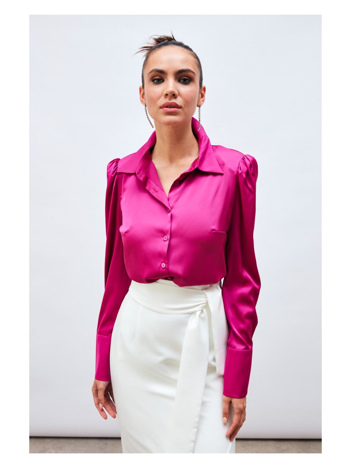 Sateen Vatkalı Saten Gömlek - Pembe - Görsel 5