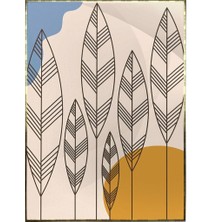 SHOP365 Yapraklar Krem Sarı Mavi Renkler Modern Poster P-002056