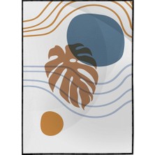 SHOP365 Palmiye Yaprağı ve Şekiller Mavi Turuncu Modern Poster P-003831