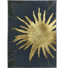 SHOP365 Altın Gold Çiçekler Mavi Yeşil Renkler Modern Poster P-003691