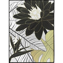 SHOP365 Çiçekler Yapraklar Siyah Gold Altın Beyaz Renkler Modern Poster P-003895