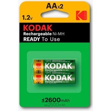Kodak Kalem Pil Şarj Edilebilir Aa 2600 Mah 2 Li 2 Paket Kumanda Oyuncak Pili Şarjlı Ni-Mh 2 Paket Doldurulabilir Pil
