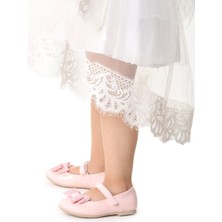 Kiko Kids Cırtlı Fiyonklu Kız Çocuk Babet Ayakkabı Ege 200 Rugan Pudra