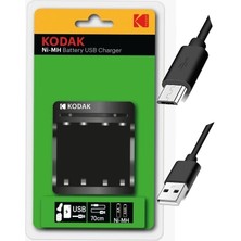 Kodak Pil Şarj Aleti Cihazı USB Kablolu 4 Adet Kalem Pili (Aa) 2600 Mha Dolabilen Pil 4 Lü 1 Paket Doldurulabilen