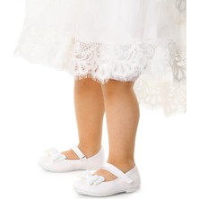 Kiko Kids Cırtlı Fiyonklu Kız Çocuk Babet Ayakkabı Ege 200 Rugan Beyaz