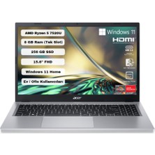 Acer Aspire 3 A315-24P AMD Ryzen 5 7520U 8GB 256GB SSD Windows 11 15.6” FHD Taşınabilir Bilgisayar NX.KDEEY.003