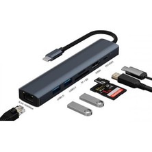 Coofbe Pd 100W 7in1 Type-C Hub RJ45 HDMI Kart Okuyucu Type-C Dönüştürücü Çoğaltıcı Usb3.0 Çoğaltıcı