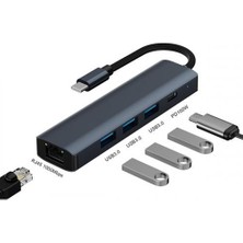 Coofbe Pd 100W 5in1 Type-C Hub RJ45 Type-C Dönüştürücü Çoğaltıcı Usb3.0 Çoğaltıcı Ethernet Dönüştürücü