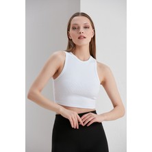 Thin Shop Beyaz Crop Bel Üstü Bayan Kaşkorse Bluz