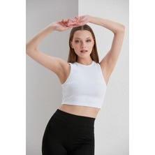 Thin Shop Beyaz Crop Bel Üstü Bayan Kaşkorse Bluz