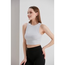 Thin Shop Gri Crop Bel Üstü Bayan Kaşkorse Bluz