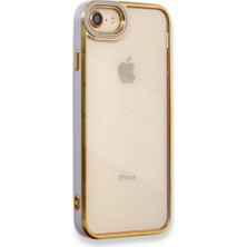 Teknomoda Apple iPhone 7 Kılıf Kamera Lens Korumalı Kenarları Renkli Gold Arkası Şeffaf Silikon