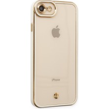 Teknomoda Apple iPhone 8 Kılıf Kamera Lens Korumalı Kenarları Renkli Gold Arkası Şeffaf Silikon